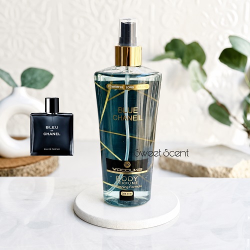 بادی اسپلش بلو د شنل (وود لایک) | (Bleu de Chanel Perfumed Body Splash (Wood Like حجم 250 میل(شرکتی)